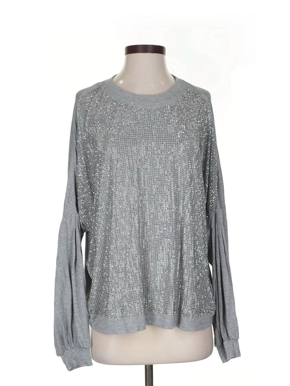Vocal Silver-Gray Sequin Knit Long Sleeve Top
